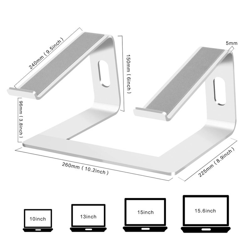 Orionstar Laptop Stand Portable Aluminum Laptop Riser Compatible with Mac MacBook Air Pro 10 to 15.6 Inch Notebook Computer, Detachable Ergonomic Elevator Holder, Silver - Image 2